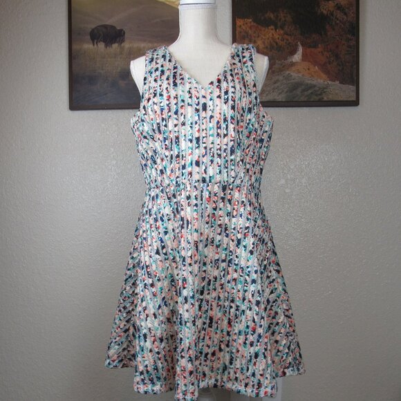 Apt 9 Women's Size 16 Mesh Texture Fit & Flare Dress Pockets Multi-Colored Lined - Picture 1 of 12